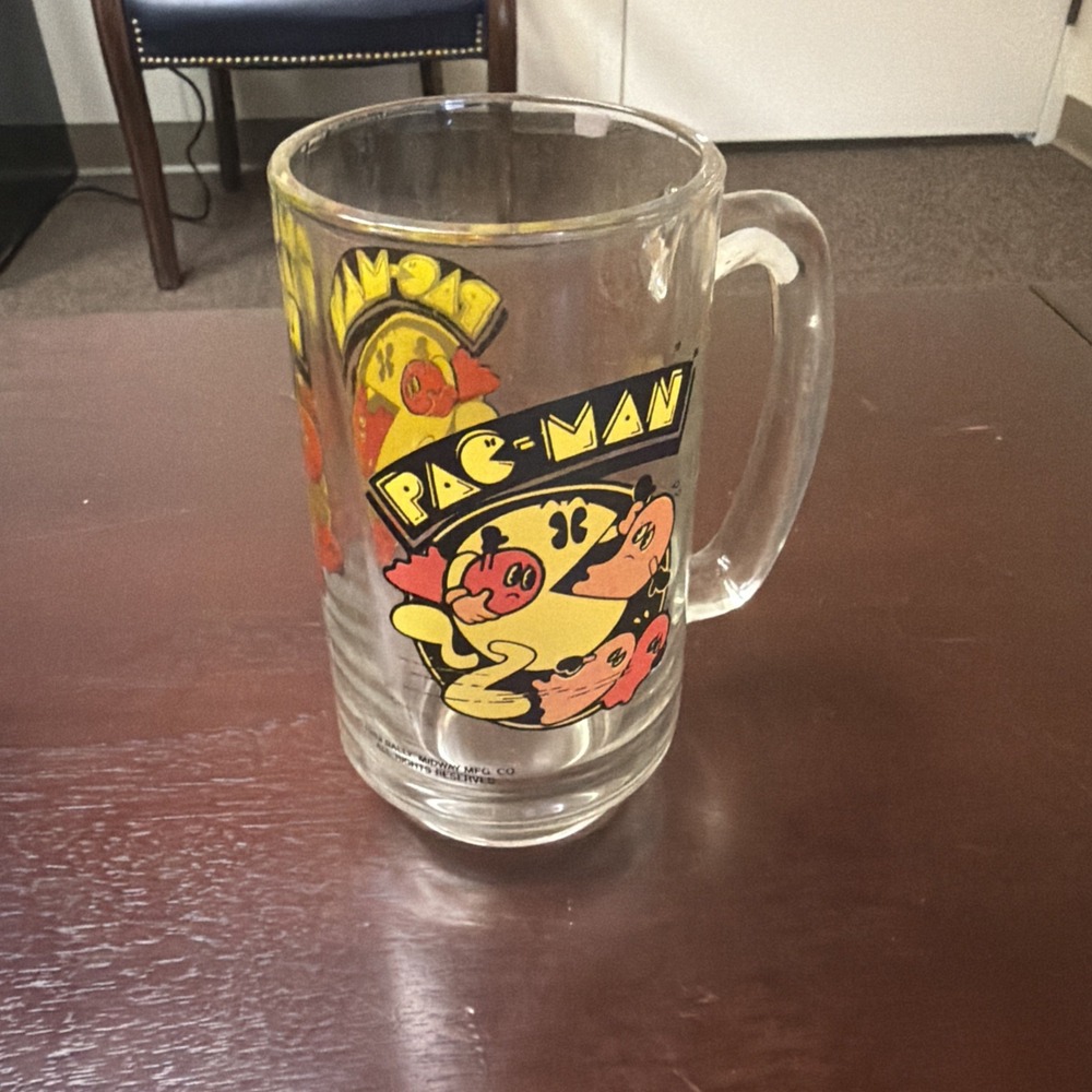 1982 Bally Midway Pac-Man Glass Mug Glass Pre Owned